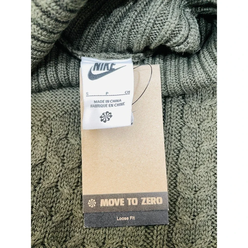 NWT Nike Cable‎ Knit Turtleneck Men's Small  Green Sweater FB7770 325 Swoosh NEW